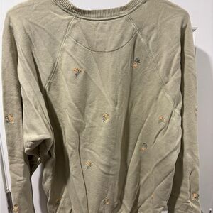 Aerie Olive Green Sweatshirt with Floral Embroidery